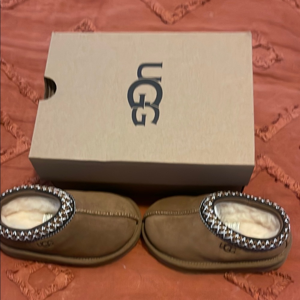 UGG Tan Slippers with Decorative Trim